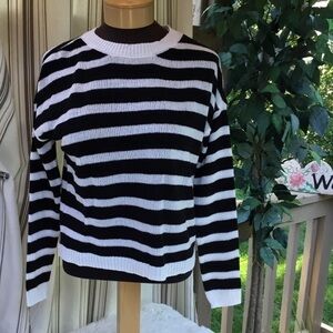 So XS black/white stripe boucle scoop-neck